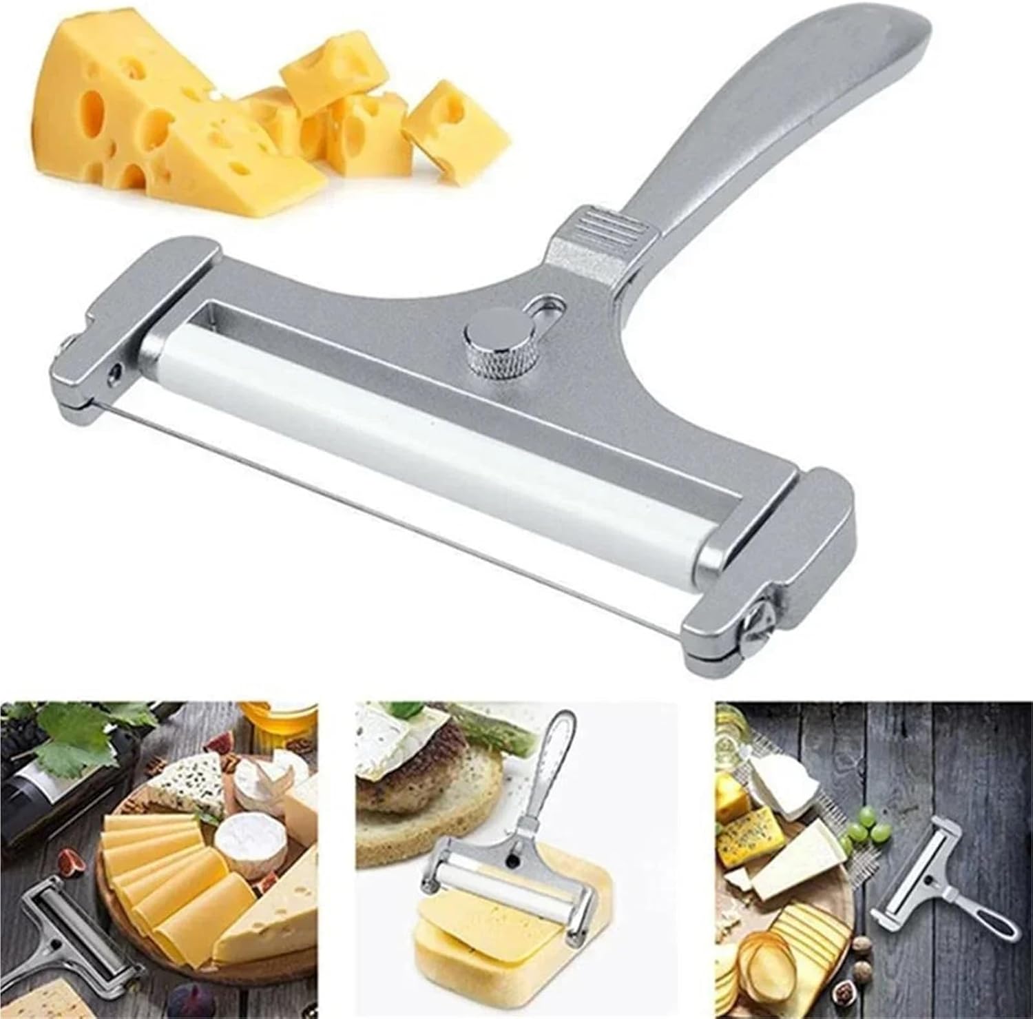 Wire Cheese Slicer, Adjustable Thickness Cutter for Soft, Semi-Hard Cheeses Kitchen Cooking Tool