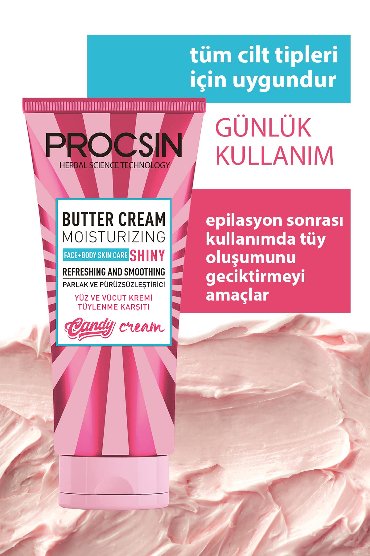 Procsin Butter Cilt Kremi, Tüy Azaltıcı, Pürüzsüzlük Efekti, Günlük Nemlendirici, 175 ML