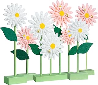SUNBEAUTY 8 Daisy Felt Centerpieces, Pink, White for Tables, Flower, Birthday Party…