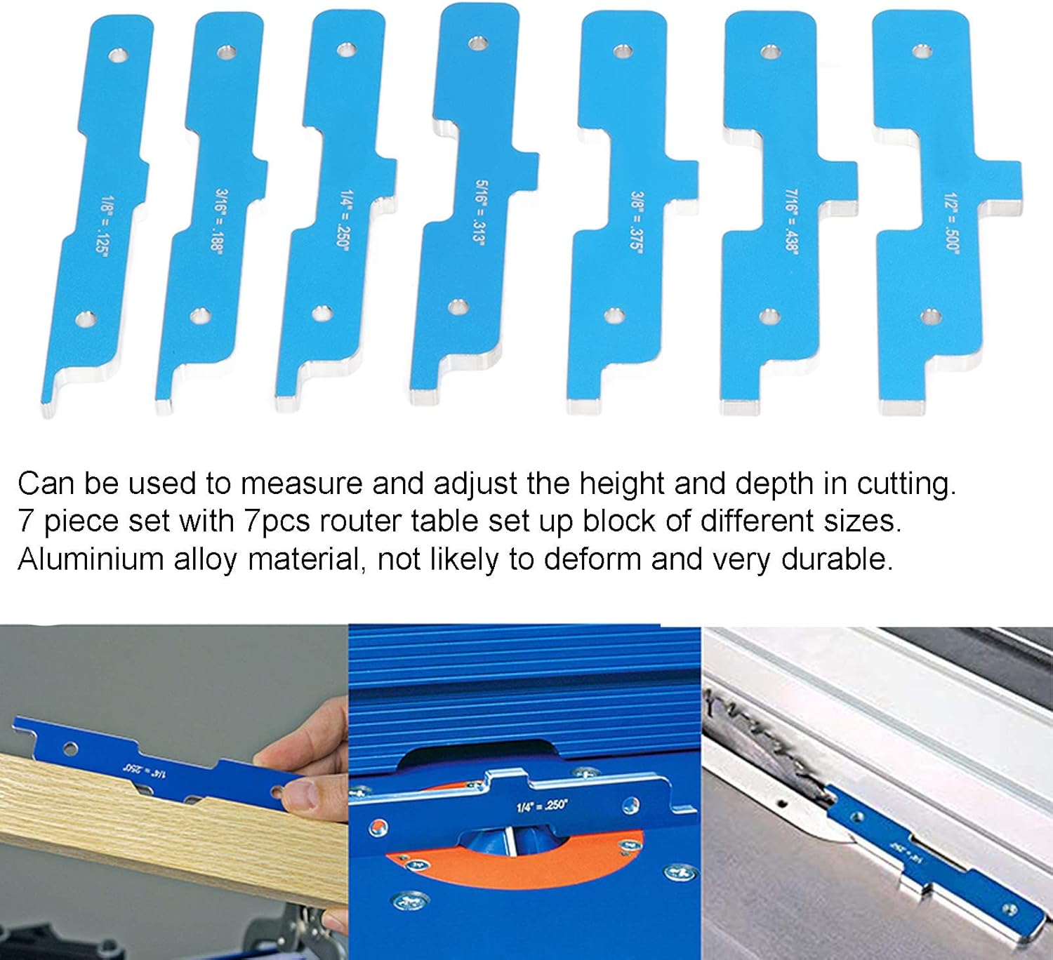 Router Table Setup Bar,7Pcs Router Table Setup Bar Set Up Block Aluminium Alloy Tool Kit for Cutting Milling