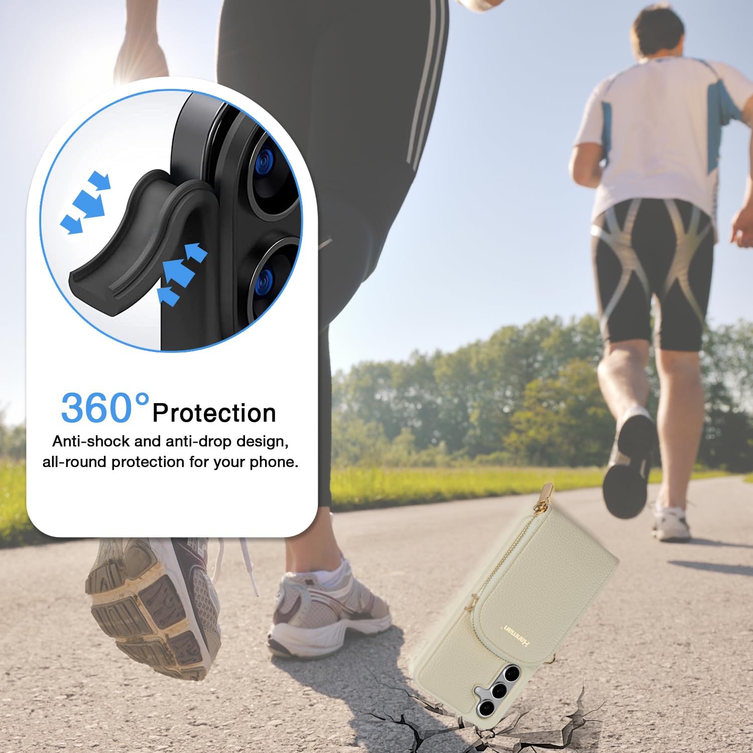 Hanman Crossbody Wallet Case for Galaxy S24, RFID Blocking PU Leather Zipper Handbag Purse Cover, Suitable for Galaxy S24, Leather Wallet Case for Woman & Girls - Beige