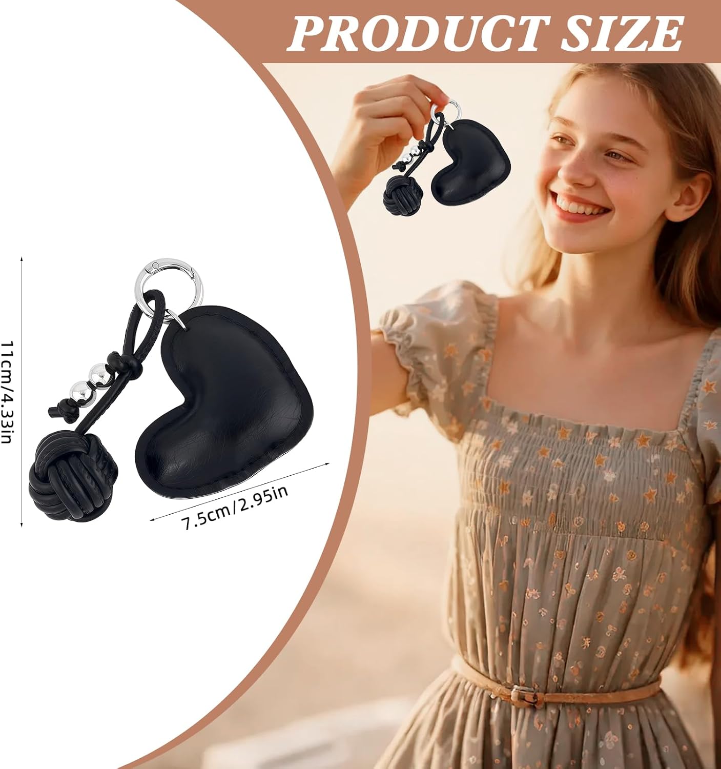 PLwelth Heart Bag Charm for Handbags Leather Braided Ball Keychain for Women Men Aesthetic Purse Charms for Backpacks Tote Bags Car Keys Cute Y2k Bag Charms Accessories Birthday Christmas Gifts - Image 3