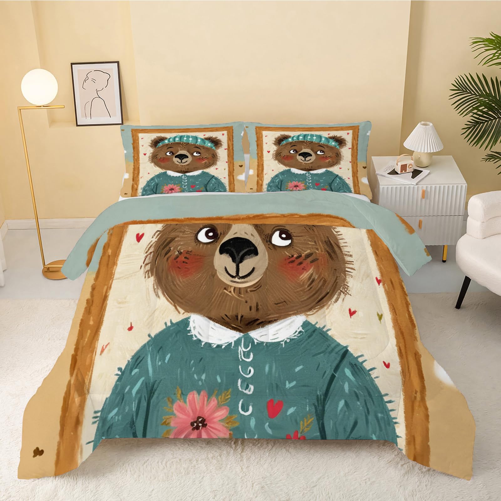 Edredon Cama 105 marrón, Oso de Terciopelo Edredones Nordicos Cama 105 de Microfibra, Relleno Nordico 4 Estaciones Reversible, Ligero y Suave Edredón 200x200 cm y 2 Fundas de Almohadas 50x75 cm, Gris