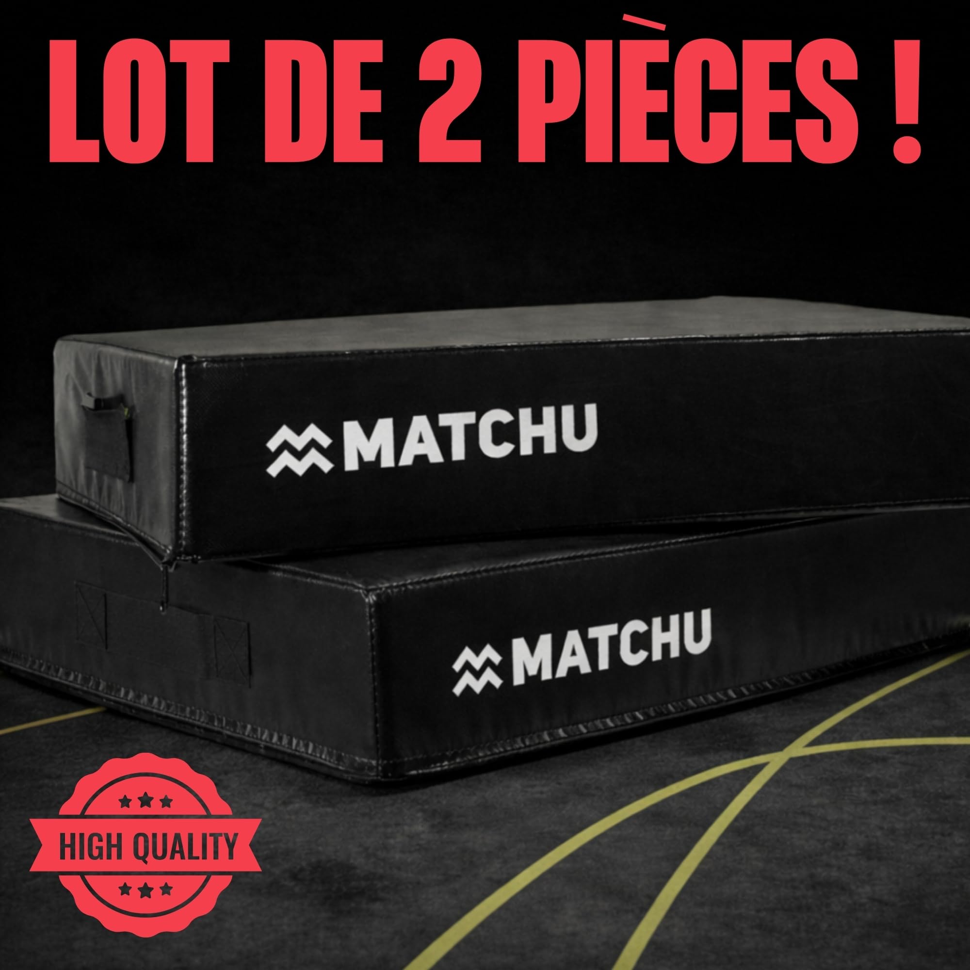 MATCHU - Drop Pads - Lot de 2 - Amortissement de haute qualité - Mousse durable - Housse en PVC résistante à l'usure - 75x57x15 CM - Noir