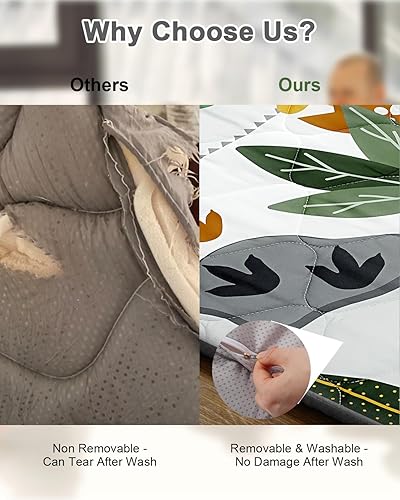 Miniatura 7 de Tapete de juego de espuma prémium para bebés de 50 x 50 pulgadas, funda extraíble y lavable a máquina, acolchado extragrueso, tapete antideslizante