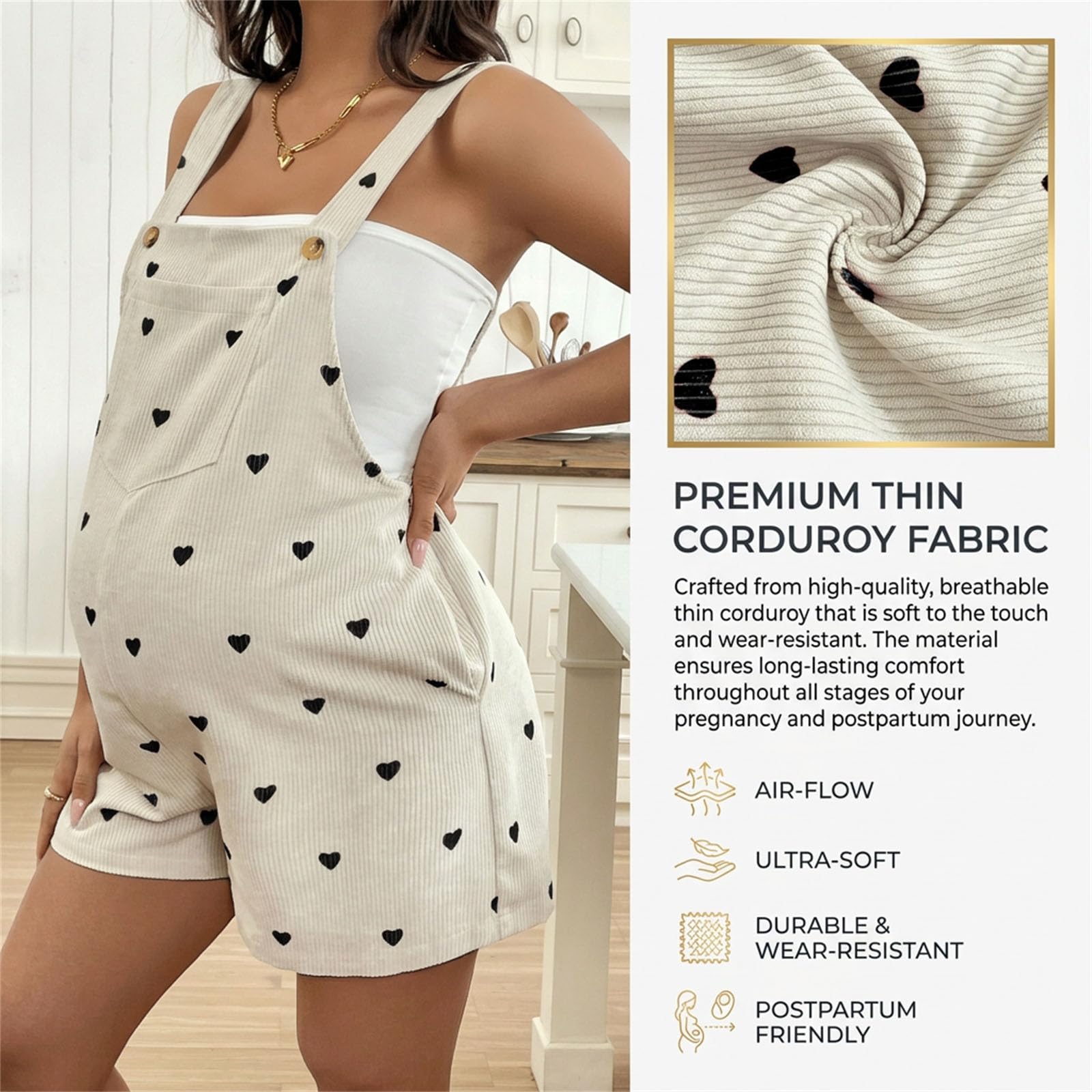 ENEN Umstandslatzhose Kurz Damen Sommer - Dünner Cord Umstands Jumpsuit mit Verstellbaren Trägern, Locker Maternity Overalls Ärmellos Schwangerschaftshose Kurz mit Taschen