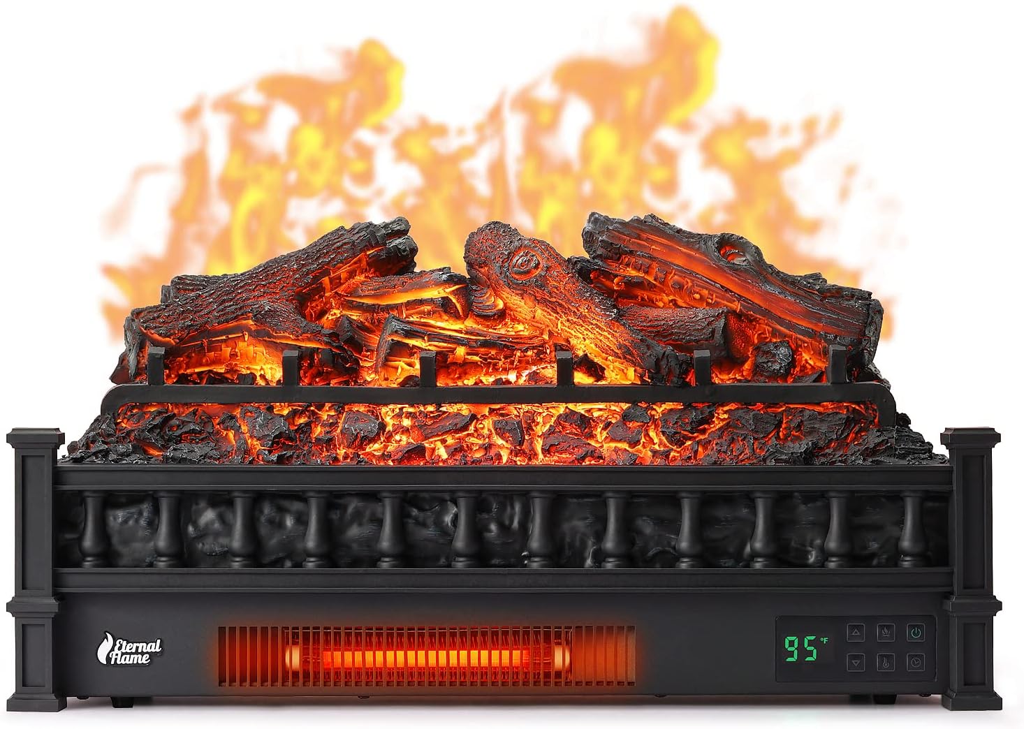 TURBRO Eternal Flame 26-Inch Infrared Quartz Electric Fireplace Log Heater, Realistic Lemonwood Logs, Adjustable Flame Colors, Remote Control, Thermostat, Timer, EF26-LG, 1500W 26 in. Black