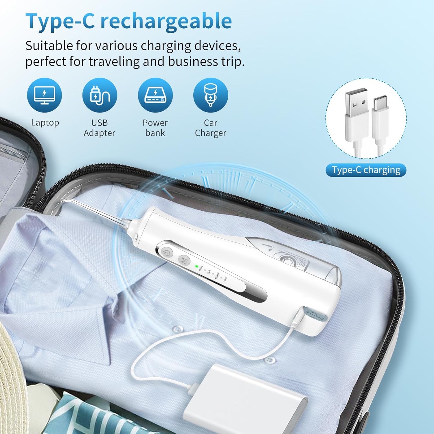 Danou1 Rotation Electric Cordless Water Pulse Rechargeable Portable for Teeth: Waterproof for Daily Teeth Cleaning, Oral Irrigator for Travel & Home Use, USB Rechargeable,Quiet Operation.