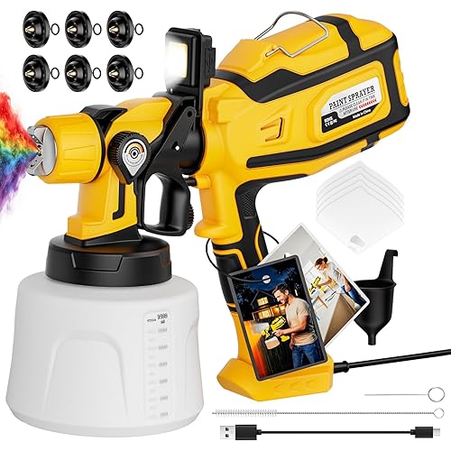 Paint Sprayer for House Painting, 1000W Paint Sprayers with 47oz (1400ml), 6 Copper Nozzles (0.5–2.5mm), LED Light, Adjustable Flow & 3 Patterns, Easy Clean Paint Sprayer for Furniture, House, Garden
