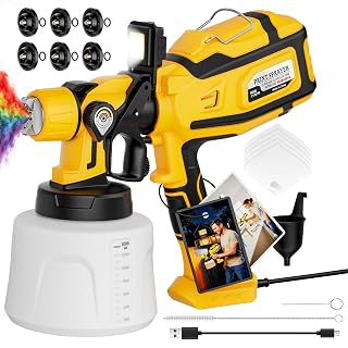 Paint Sprayer for House Painting, 1000W Paint Sprayers with 47oz (1400ml), 6 Copper Nozzles (0.5–2.5mm), LED Light, Adjustable Flow & 3 Patterns, Easy Clean Paint Sprayer for Furniture, House, Garden - Amazon product rated Grade B