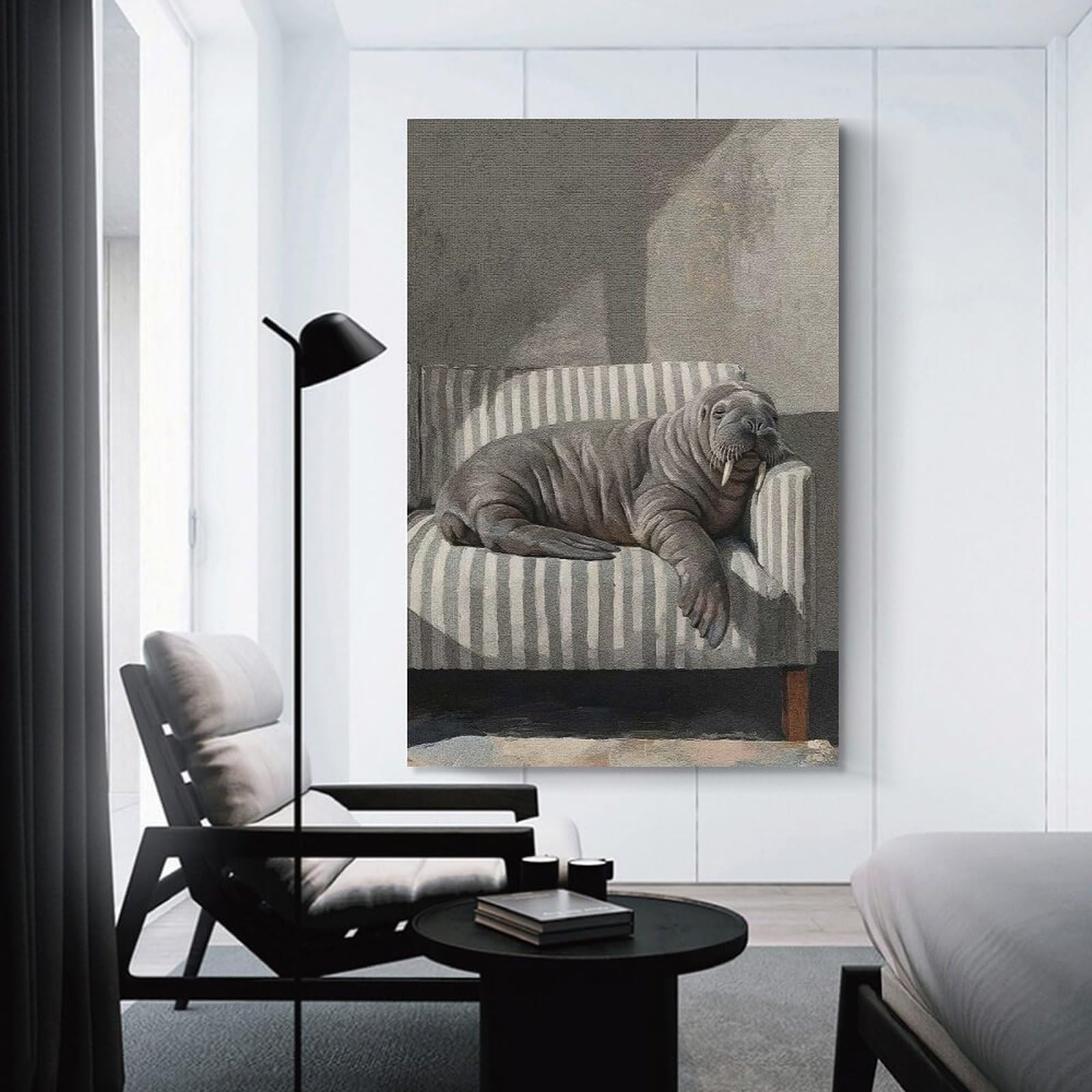 Junmoney Wall Picture Print Walrus Resting on Striped Couch, 16x24inch(40x60cm), for Apartments, Flats Or New Home Decor, A Simple Refresh for Blank Walls