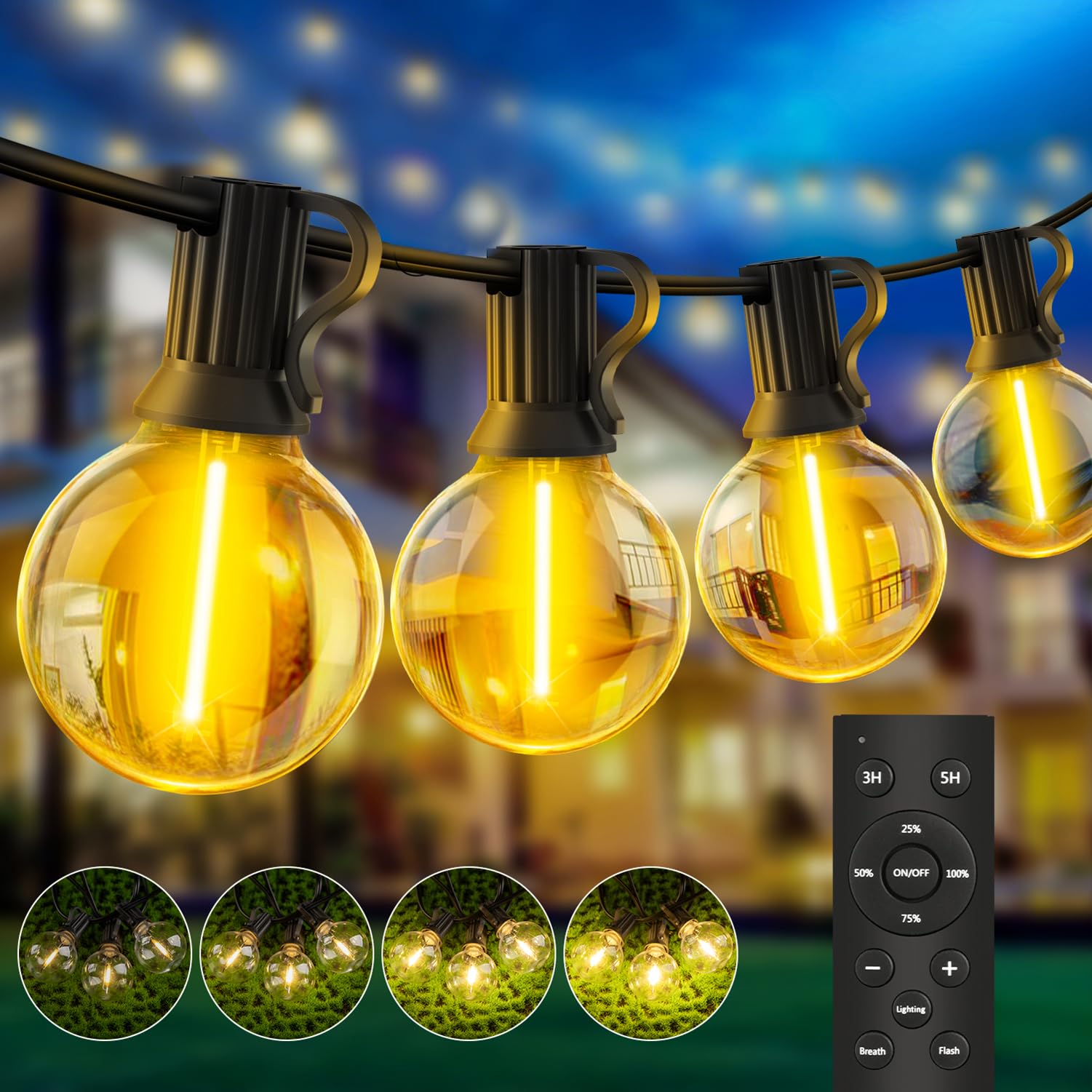 YRATERVSR Lichterkette Led Außen Outdoor Strom: G40 Aussen Beleuchtung Garten Glühbirnen Balkon Pavillon Lichterketten Terrasse Party String Lights IP44 Wetterfest