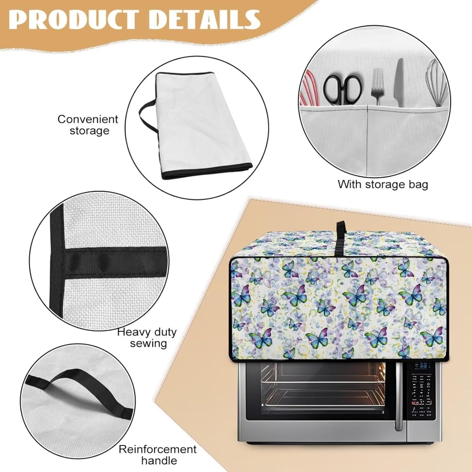 Bread Toaster Oven Cloth Cover Dustproof & Waterproof with Side Pocket, Universal Fit for Most Standard Toasters, Stylish Kitchen Decor Butterfly