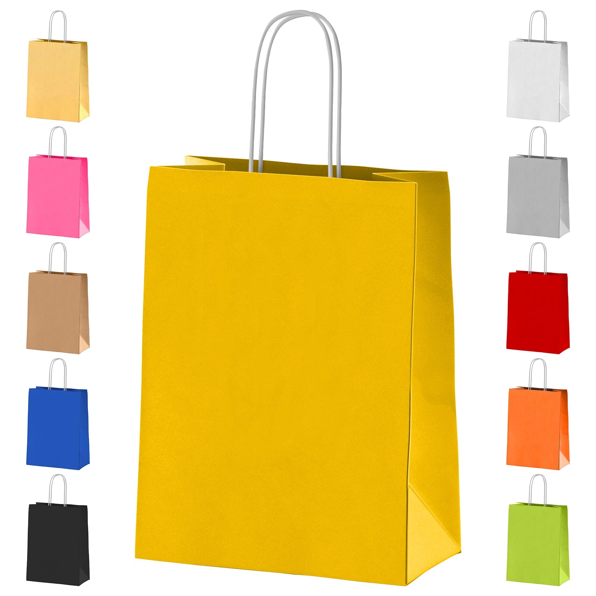 Paper Party Bags with Handles [Yellow] 10x Small Colourful Carrier for Adults and Kids Parties, Weddings, Birthdays, Baby Showers, Xmas and Sweets - Craft 18x22x8cm