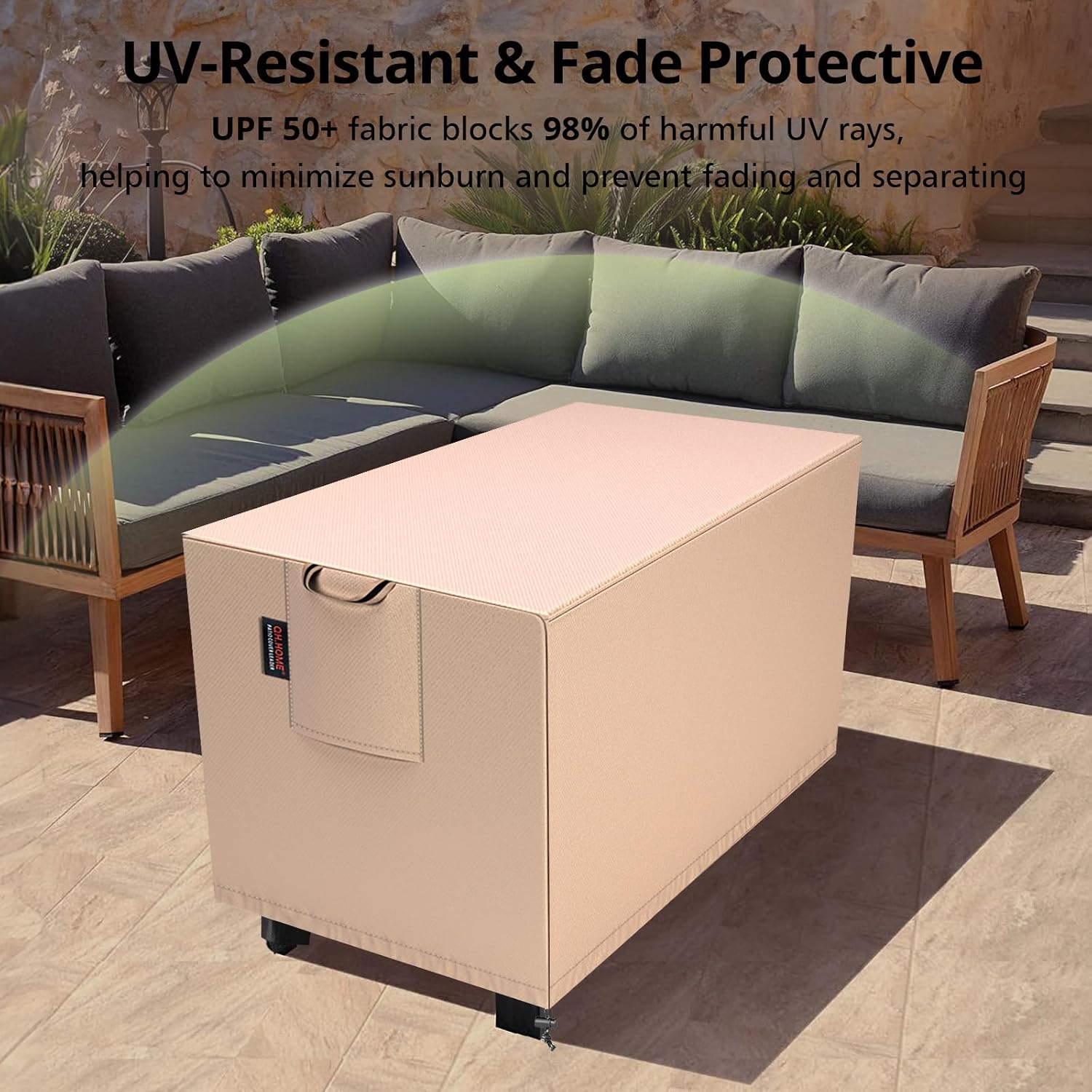 QH.HOME Fire Pit Cover Rectangular 52 x 34 Inch,Outdoor Waterproof Fire Pit Table Cover Strong Tear Resistant and Fading Resistant for Rectangle Patio Furniture Fireplaces - Wheat - Image 6