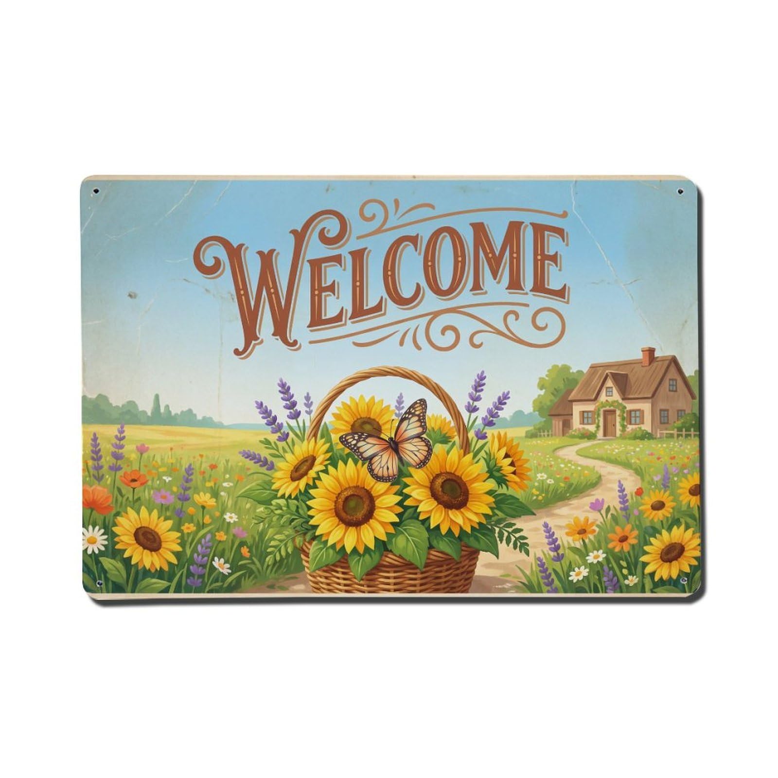 Vintage Welcome Butterfly Nature Lover Metal Tin Sign