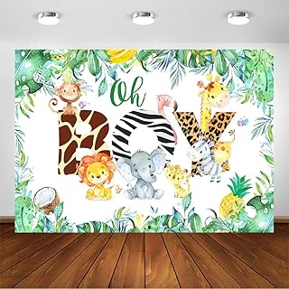 COMOPHOTO Jungle Safari Party Backdrop for Boy Baby Shower Tropical Leaves Animals Birthday Photography Background Boy Par...