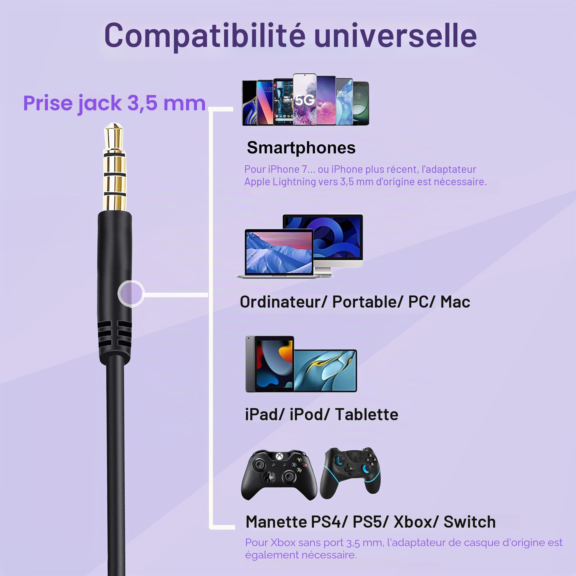 Câble Audio de Remplacement pour Casque Bose Jack 3,5 mm à 2,5 mm Compatible Bose 700 Quietcomfort QC25 QC35 QC35II QC45 JBL Tune 760NC 750BTNC LIVE 660NC avec Micro et Contrôle du Volume