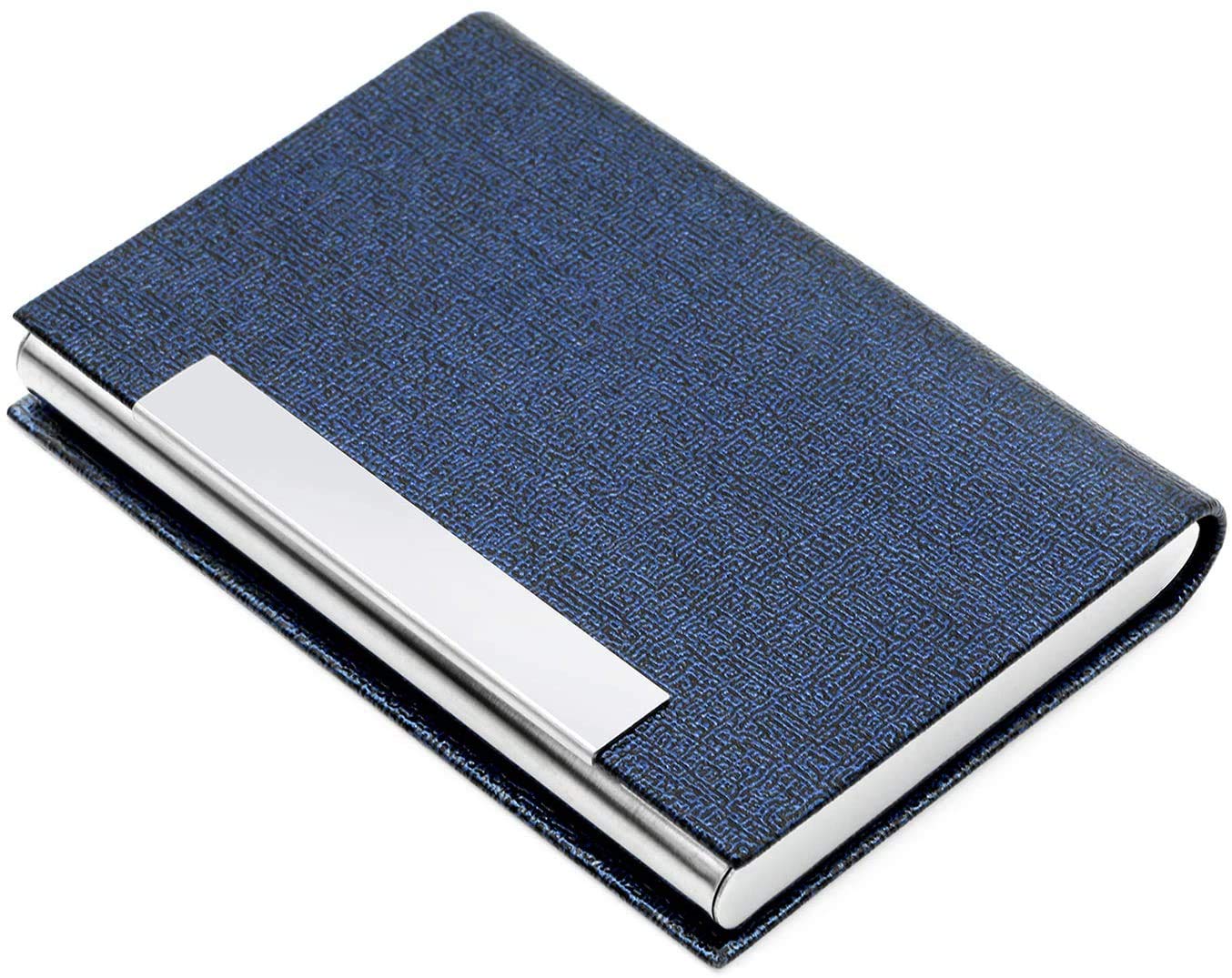 Tarjetero para Tarjeta de Visita, Soporte de Tarjeta de Crédito de Cuero PU, Estuche de Identificación de Acero Inoxidable Ultrafino, Hebilla Magnética, Azul