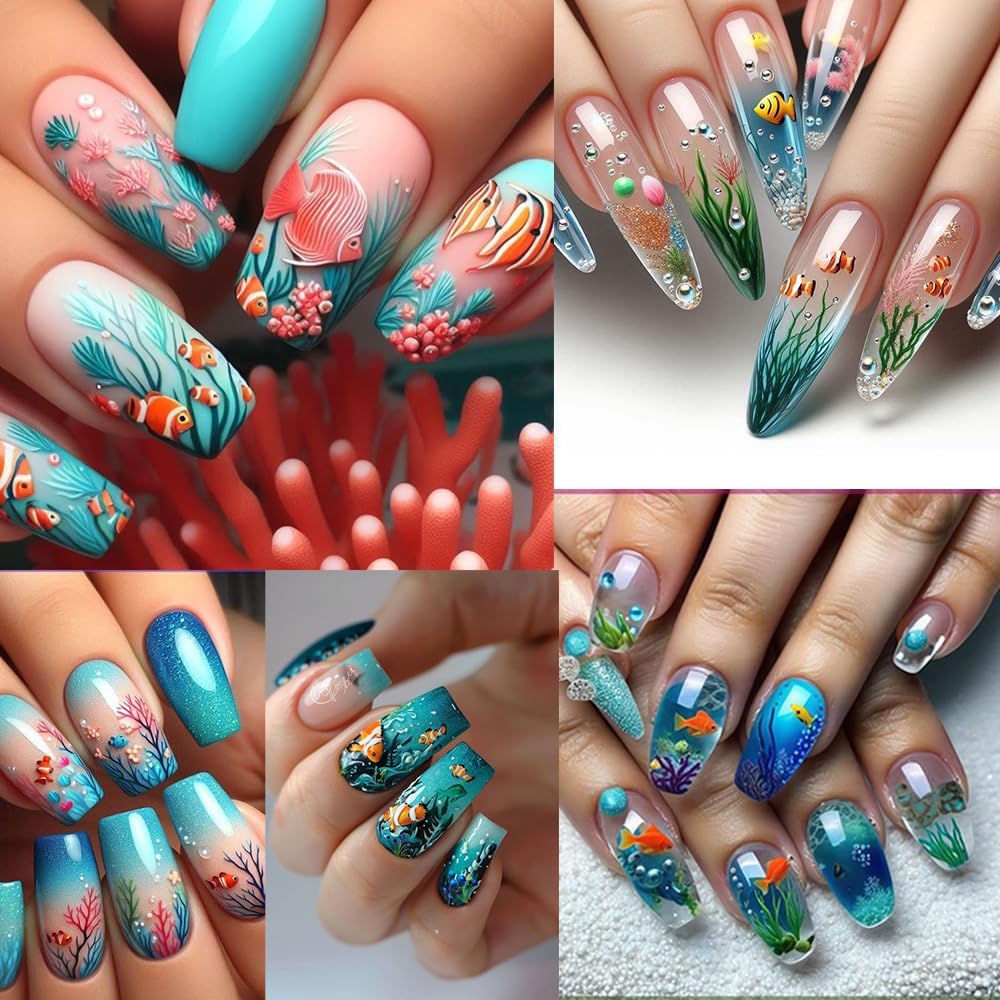 5 Pcs Ocean Sea Nail Stickers for Nail Art, 3D Self-Adhesive Starfish Fish Coral Nail Decals, Summer Nail Supplies Nail Art Design Accessories for Women and Girls Manicure DIY Decoration - Image 7