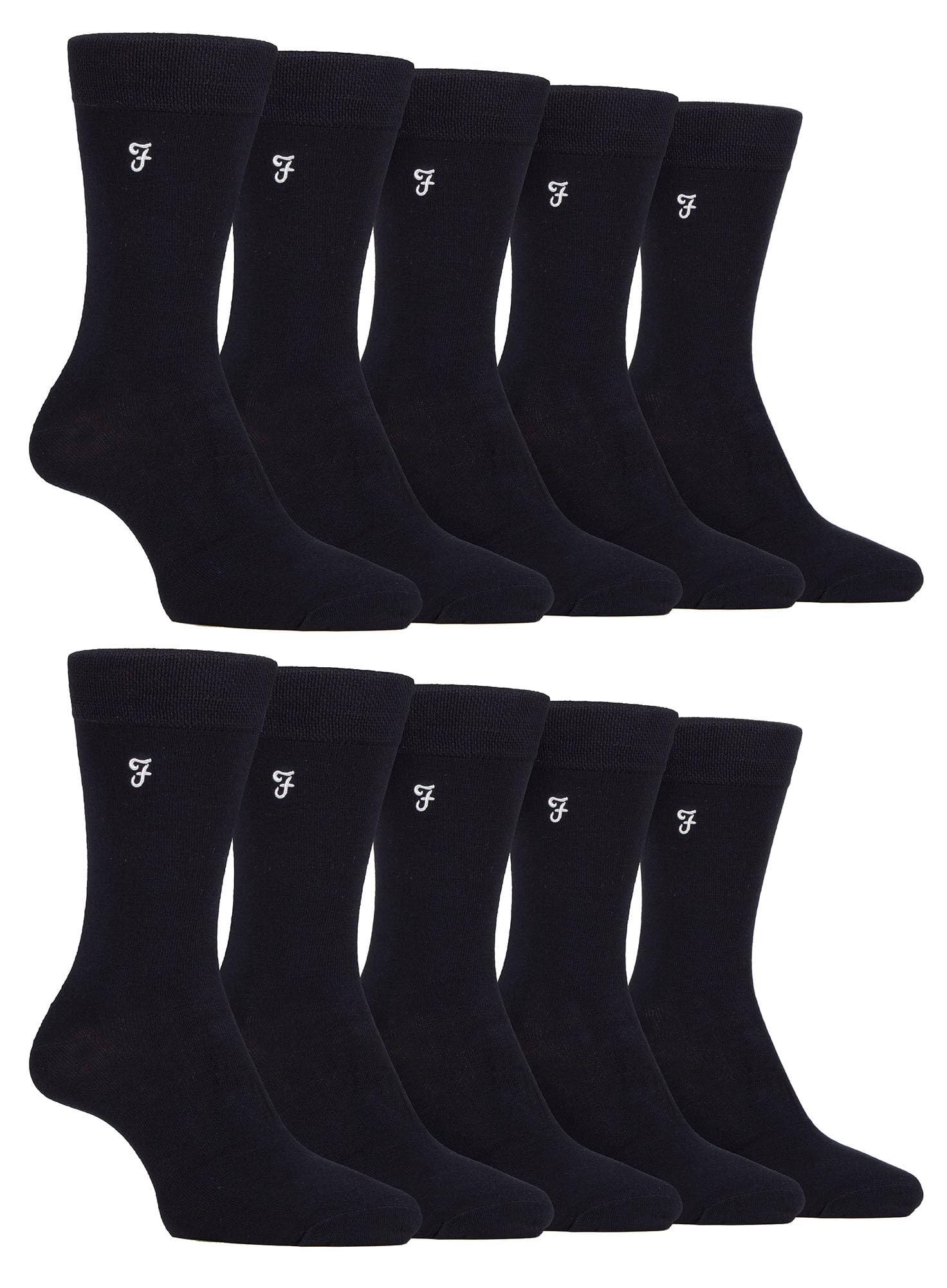 Farah 10 Pairs Multipack Mens Bamboo Dress Socks Bright Cotton Socks with Gentle Grip Top (6-11, Black)