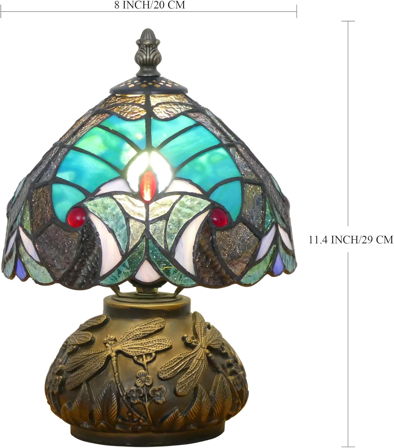 Small Tiffany Lamp Mini Stained Glass Table Lamp Mushroom Memory Sympathy Lamp 8X11 Inch (Green Liaison Style)