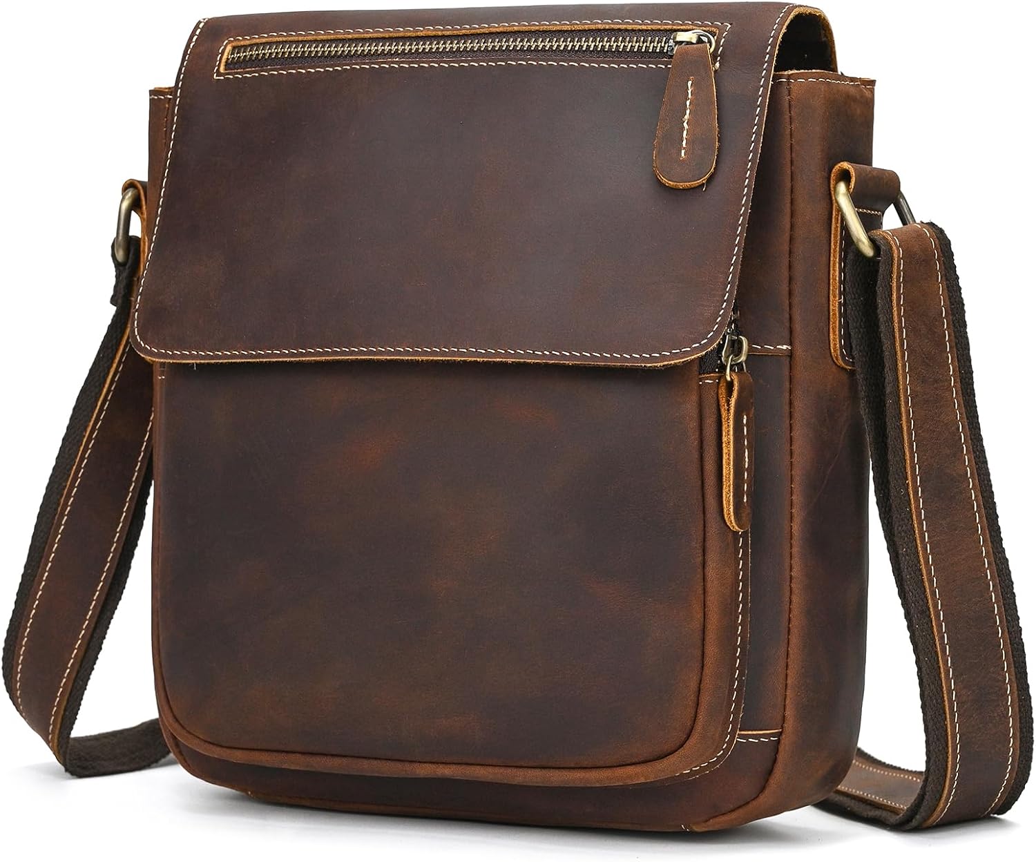 Men's Crossbody Bag Leather Small Messenger Shoulder Purse Side Satchel for Work Business Travel Casual