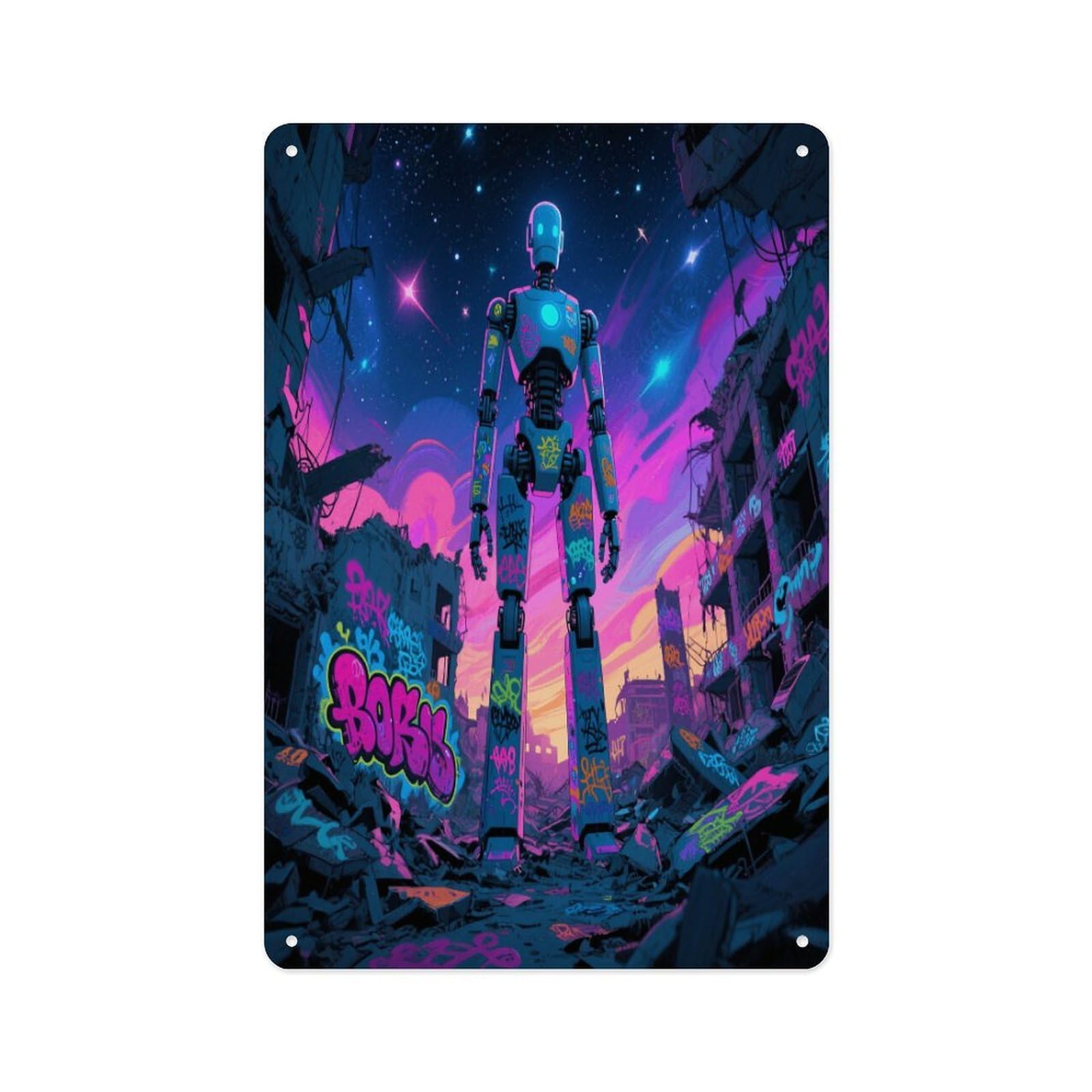 Fekiloot Style Graffiti Robot Wall Decor Metal Signs Tin Signs Poster