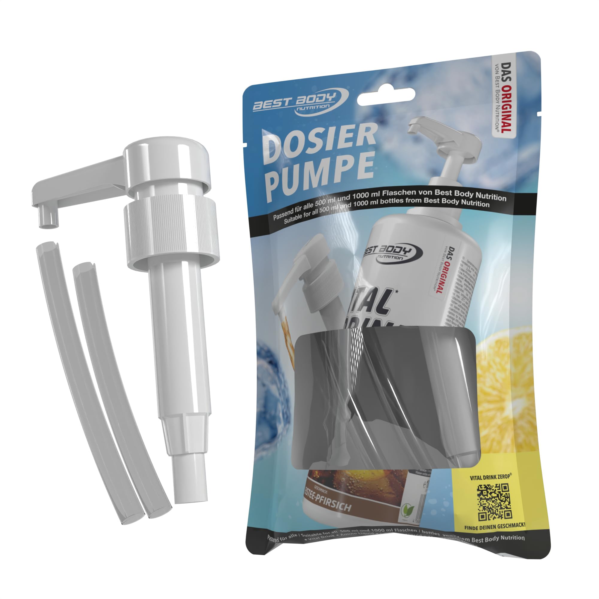 Best Body Nutrition Dosierpumpe – für 500ml und 1000ml Flaschen – Sirup Pumpe für Best Body Nutrition Vital Drink ZEROP – Ein Hub entspricht 5 ml Konzentrat – Vital Drink Dosierpumpe