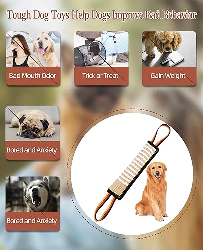 Miniatura 2 de Clysoru Juguete para tirar del perro, almohada de yute para mordedura de perro, juguete con 2 asas fuertes