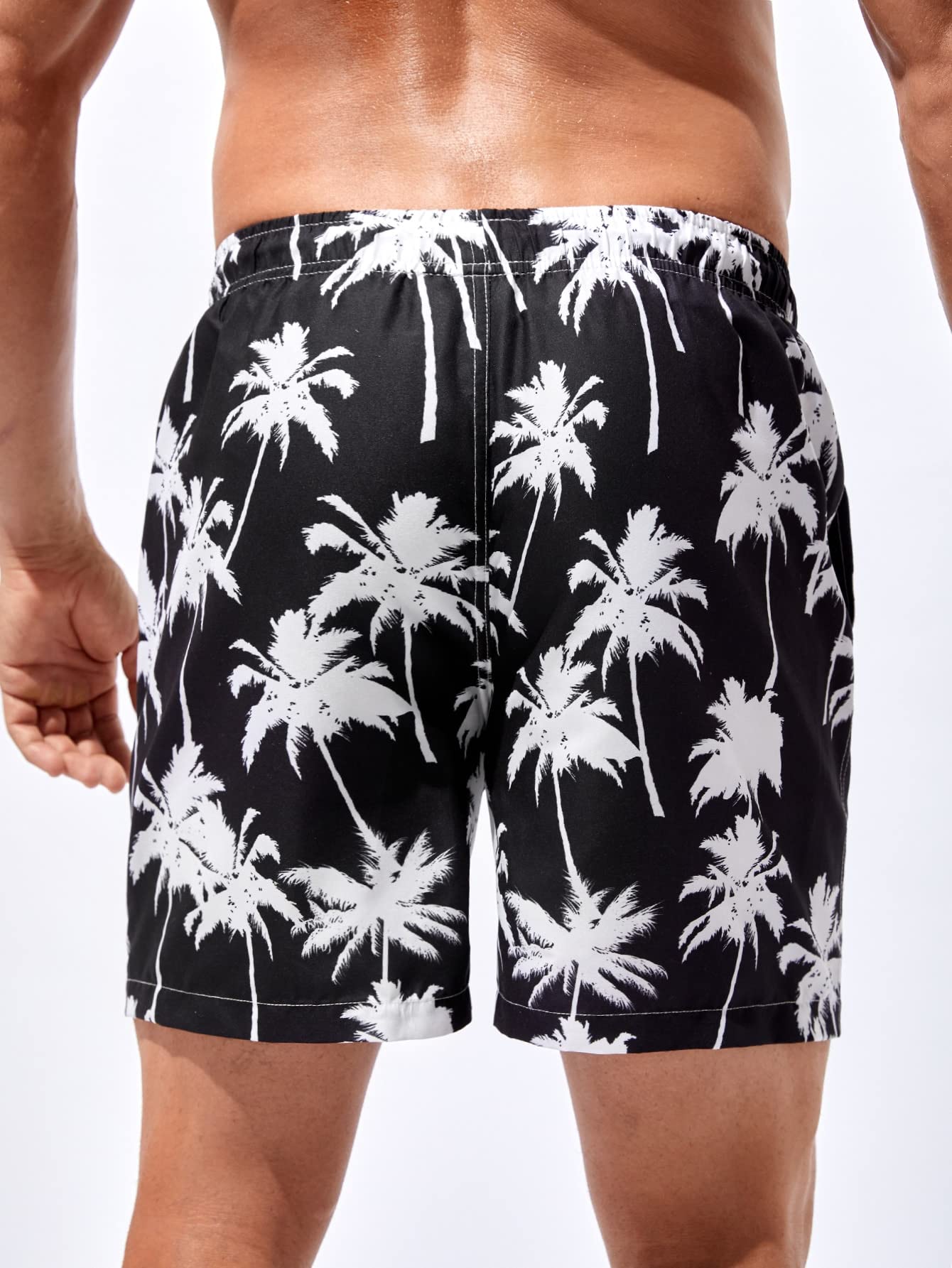 Floerns Men's Boho Swim Trunks Graphic Print Drawstring Waist Shorts Bathing Suit A Black and White M