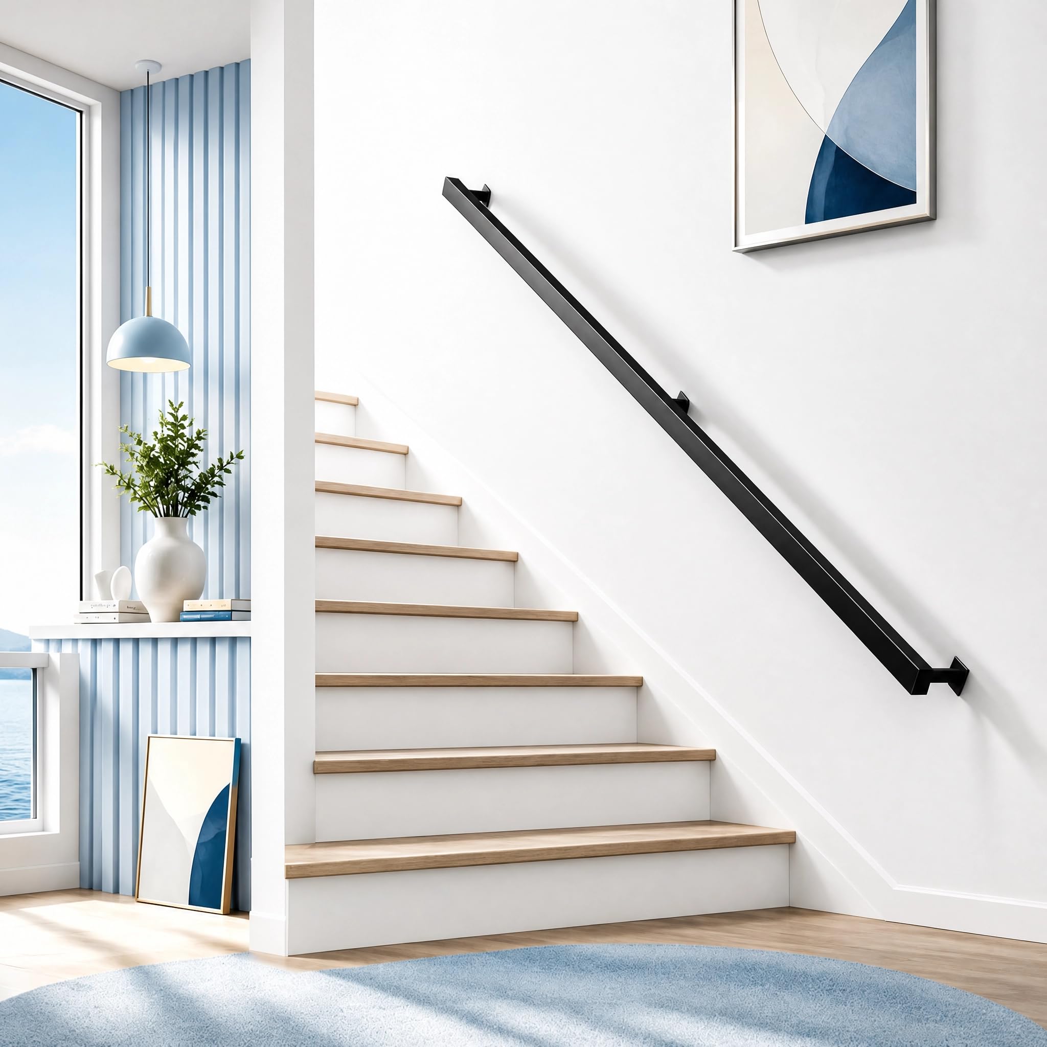 Corrimano per scale, ringhiera interna, corrimano nero, ringhiera per scale, può essere intrecciato, ringhiera per scale per balconi, corridoi, appartamenti, ville (A, 140 cm)