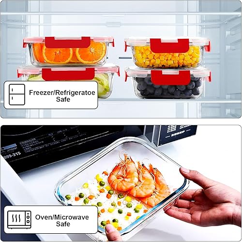 Miniatura 4 de VERONES Paquete de 10 recipientes de vidrio para preparación de comidas, recipientes herméticos de vidrio para el almuerzo, juego de recipientes de