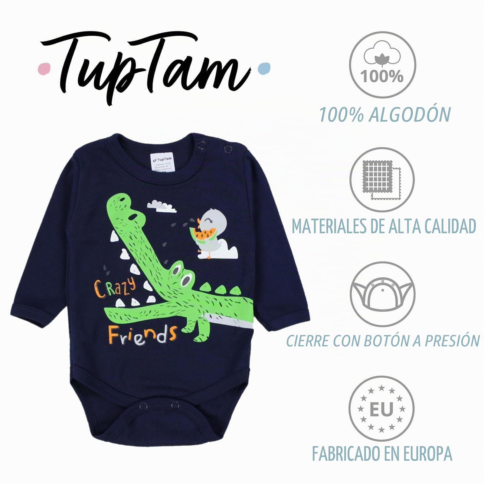 TupTam Body Bebé Niño 5 Pack Algodón Suave Manga Larga OEKO-TEX, Mix de colores 9, 98