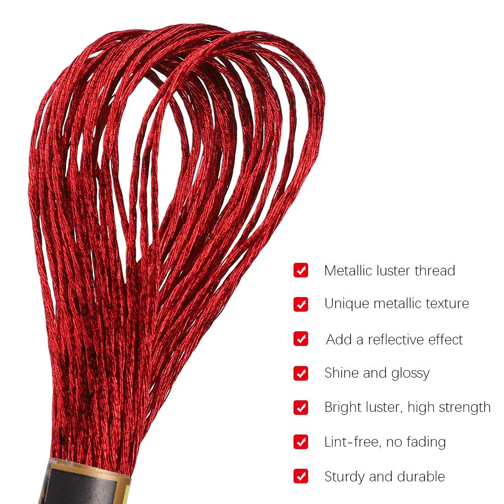 Lot De 24 Fils à Broder En Polyester Rouge - 8 Mètres Chacun - Pour Point De Croix, Bracelets, Couture Et Travaux Manuels