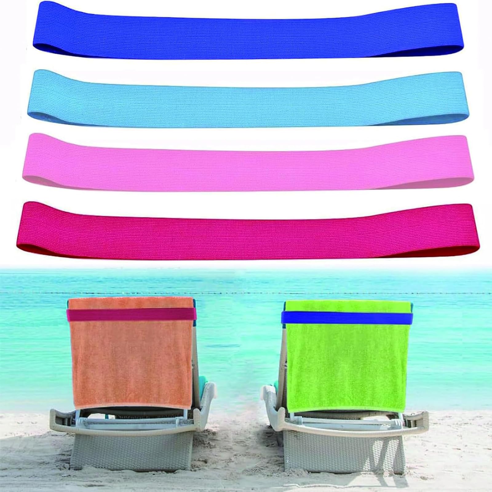 4 PCS Towel Bands For Sun Loungers, Elastic Sunbed Straps For Beach Towels, Windproof Beach Towel Bands For Cruise Chairs, Pool Chairs And Sunbeds, Portable Sun Lounger Towel Holders