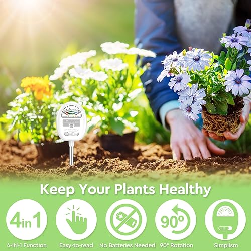 Miniatura 2 de Medidor de humedad del suelo, medidor de pH del suelo 4 en 1, humedadluznutrientesmedidor de pH para jardinería, césped, agricultura, uso de plantas
