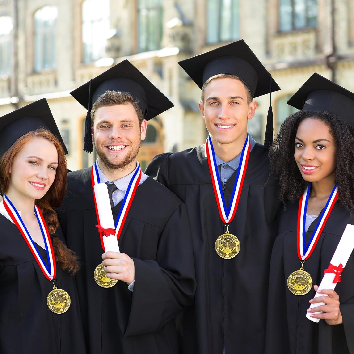 24 Pcs Student Council Medal Student Council Achievement Graduation Medal Antique Gold Student Council Trophy Award Lamp of Learning Medal with Neck Ribbons for Students Graduation Supplies