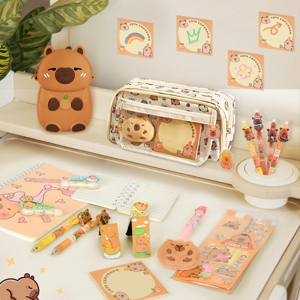 Papeterie Capybara Trousse Grande Capacité Stylo Effacables Carnets Notes Règle Dessin Signets Porte-Monnaie Fourniture Scolaire