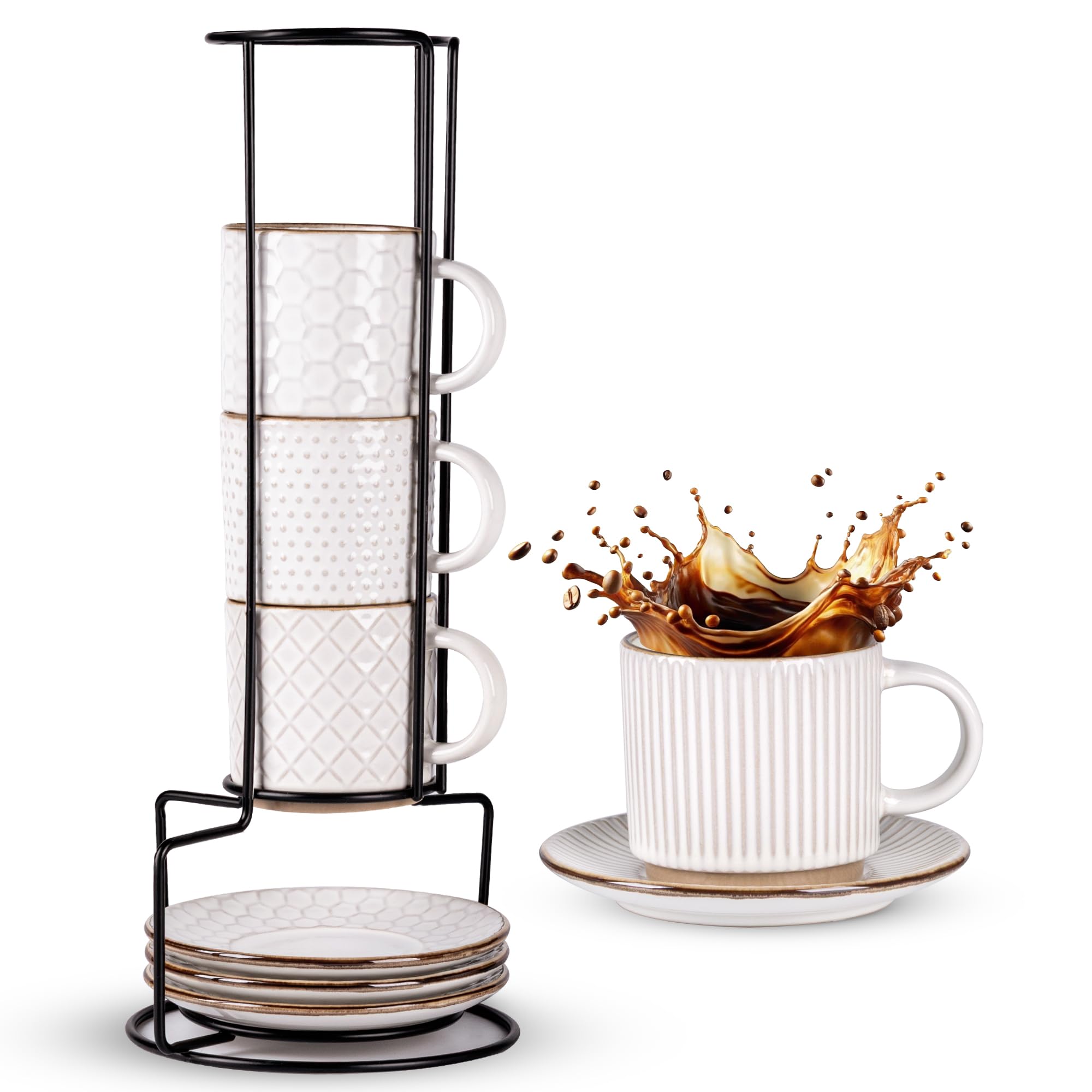 Amazon.com: GBhome 6OZ Stackable Coffee Mugs with Stand and Saucer