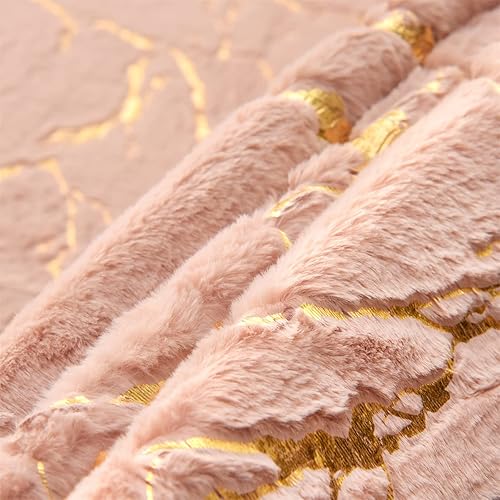 Miniatura 8 de Aimuan Alfombra rosa suave con mármol dorado metálico con purpurina para el cuarto del bebé, alfombra moderna de piel sintética de conejo, alfombra