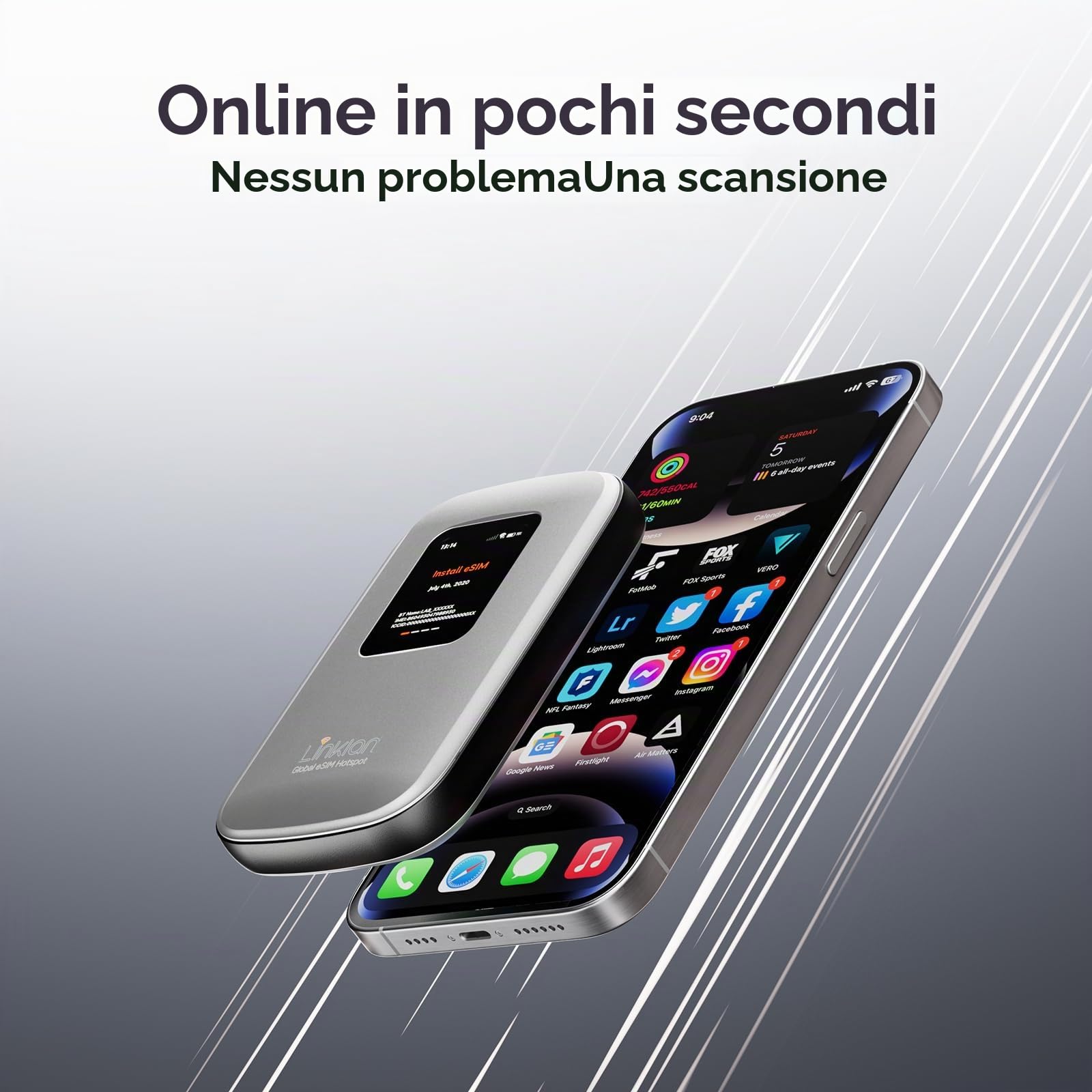 Hotspot mobile portatile - eSIM Global WiFi Hotspot, nessuna scheda SIM/contratto necessario, 16 dispositivi, oltre 180 paesi, router wireless compatto per viaggi internazionali e affari 【15 giorni di