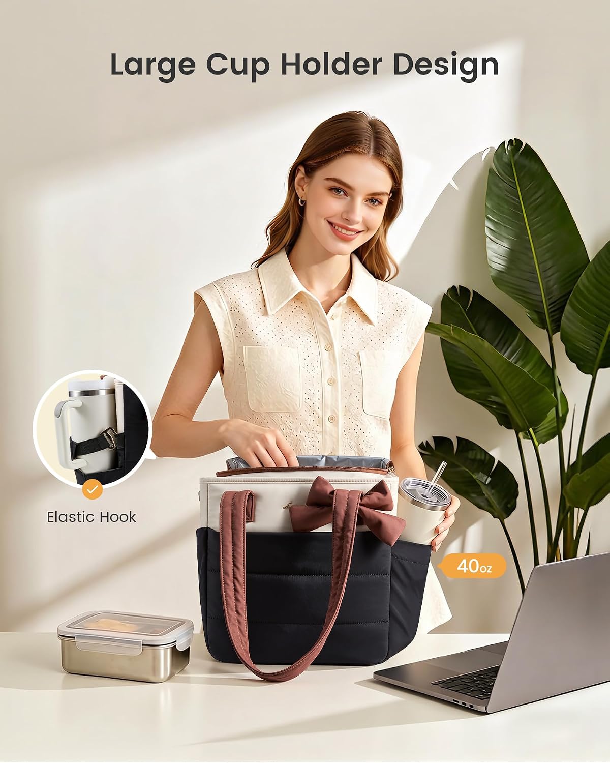 LOVEVOOK Insulated Lunch Bag Women Stylish Puffy Adult Lunch Box Cooler Bag