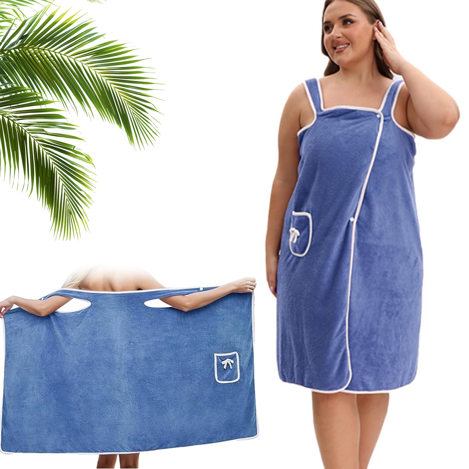 Plus Size Women's Wearable Shower Skirt, Bow Tie Water Absorption and Quick Drying, Adjustable Closure