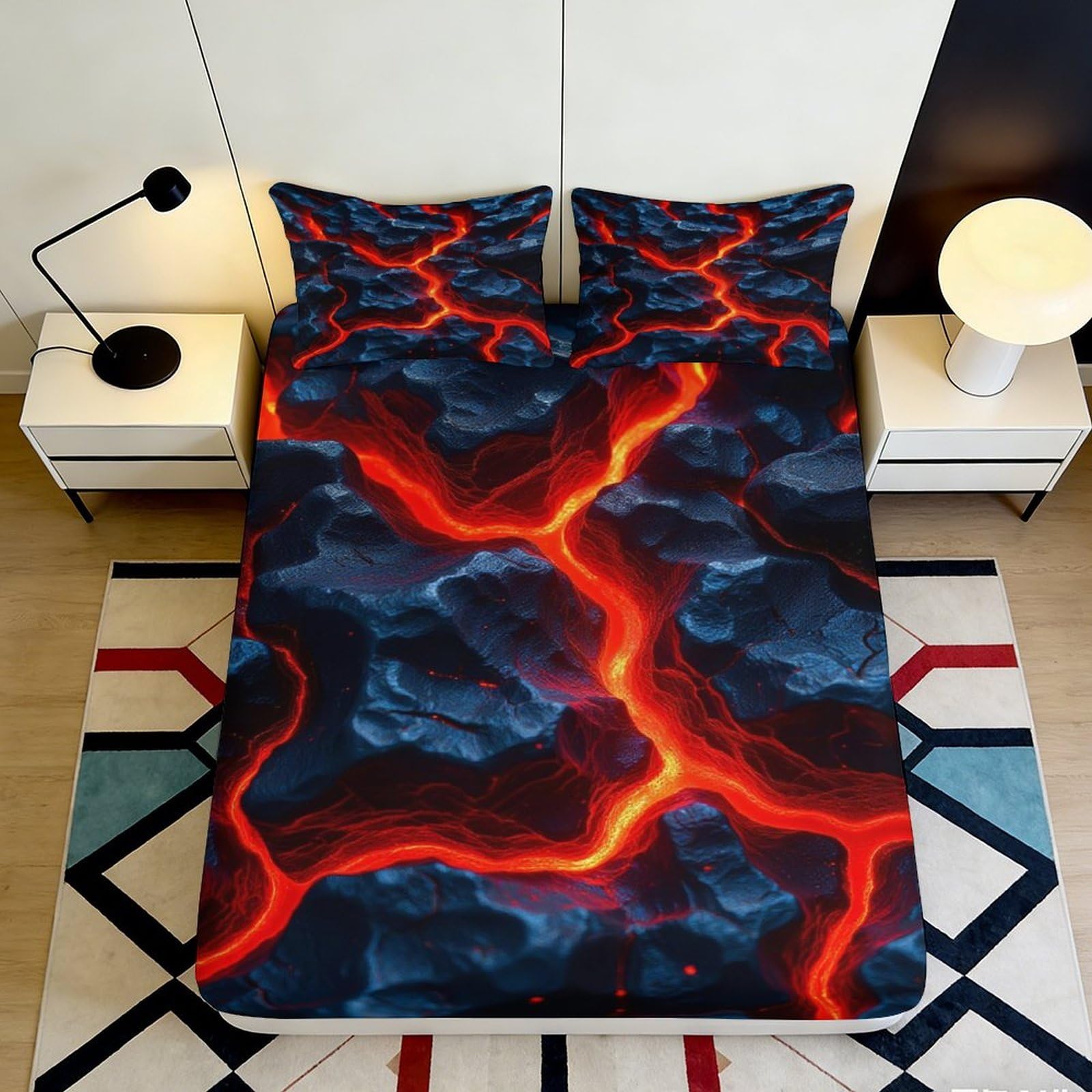 3D Printed Lava Cracked Rock Fitted Sheet Microfiber Mattress Cover for Bedroom Dorm Room Slip Resistant Easy Care 90x200x25cm