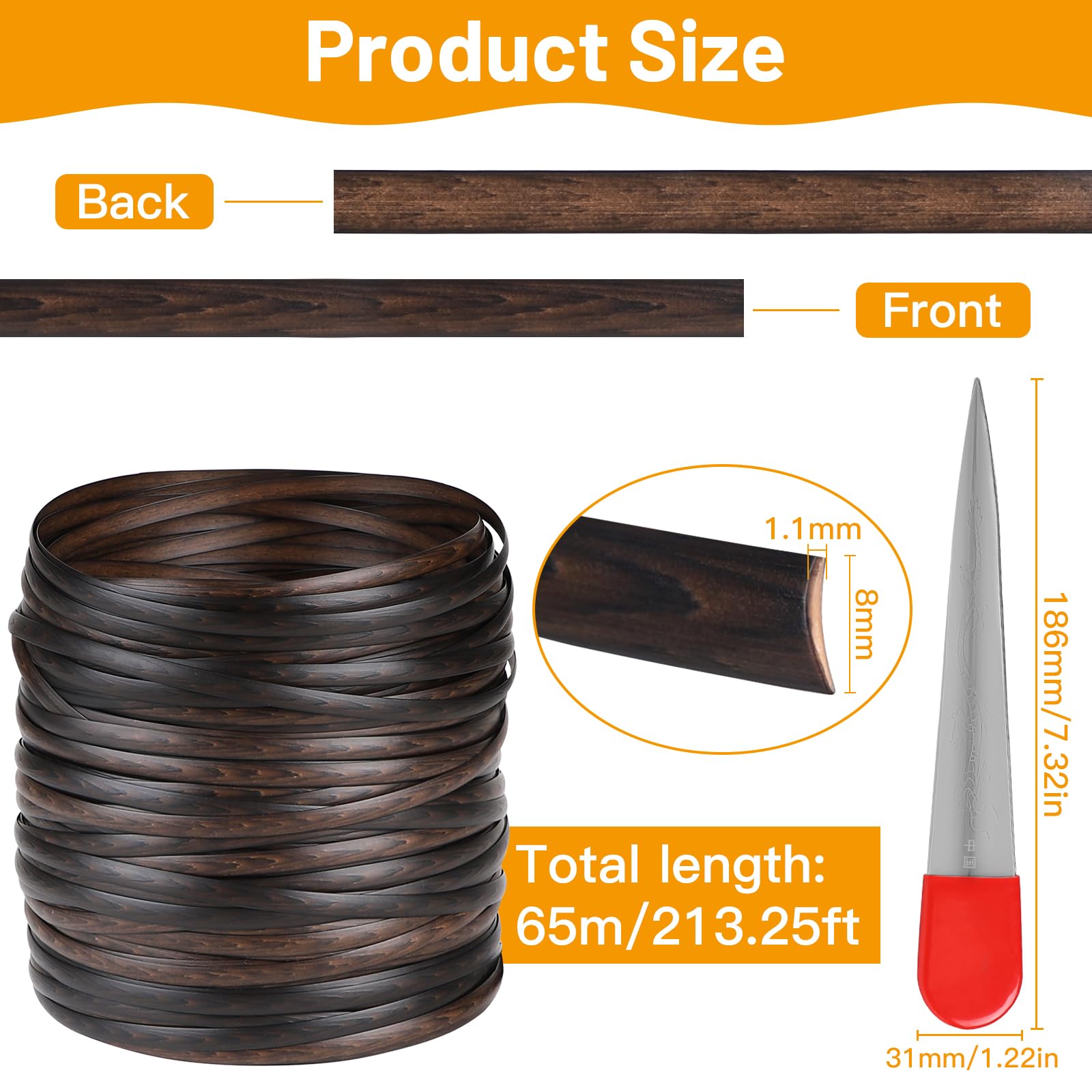 DBREAKS 65 m Rattan Intrecciato in Plastica, Rattan PE, Piatto, Strumento di Tessitura, per Riparazione di Mobili in Rattan da Esterno, Sedie in Rattan, Cesti da Tavolo (Caffè)