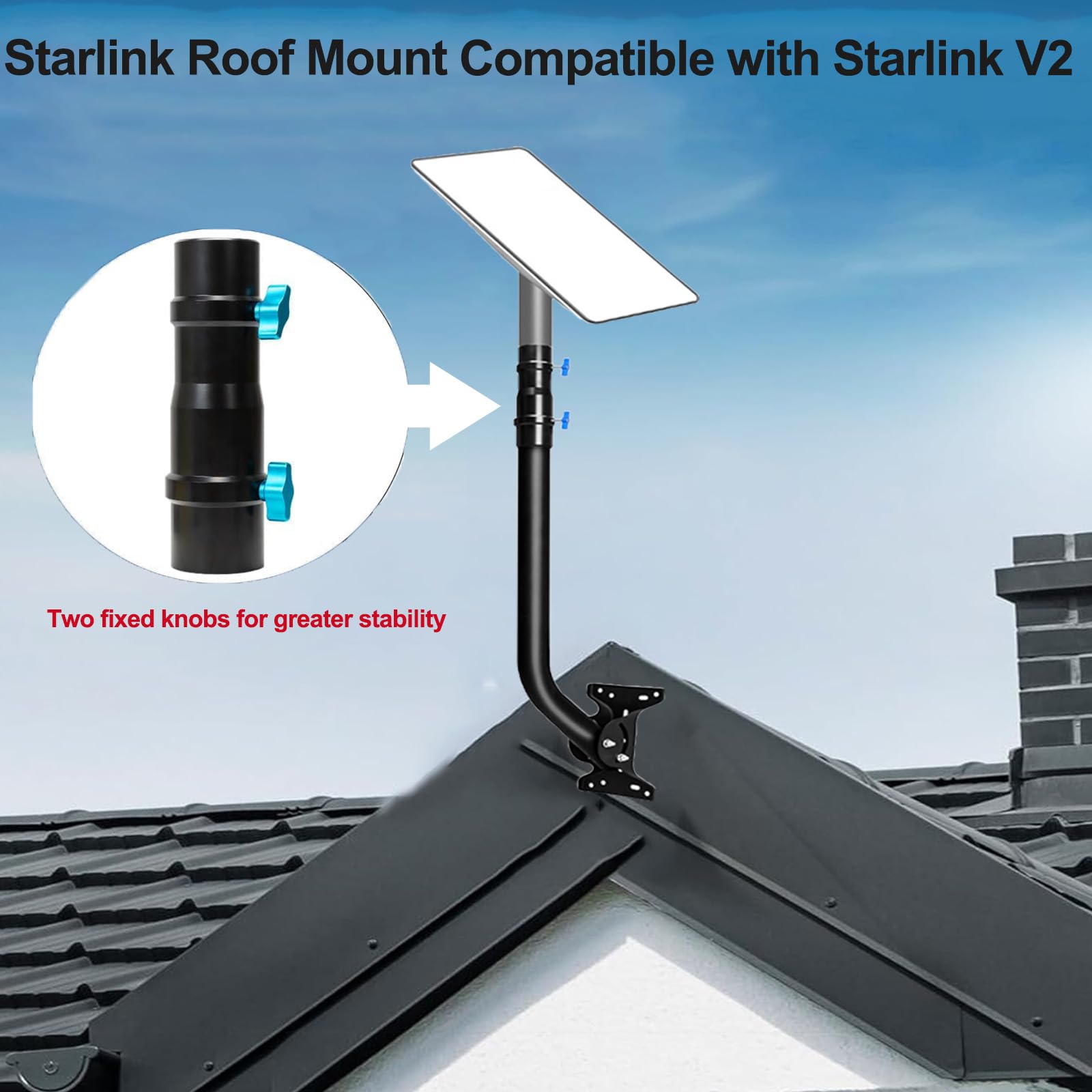 Starlink Mounting Kit for Starlink V2, Metal mounting Bracket kit for starlink Internet kit Satellite ,Pole Mount Adapter for starlink Antenna Satellite Including starlink Accessories (Extension Long)