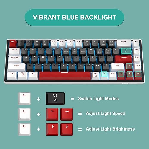 Miniatura 3 de MageGee Teclado mecánico portátil 60% para juegos, teclados compactos de 68 teclas con retroiluminación LED azul, teclado mini ergonómico con cable