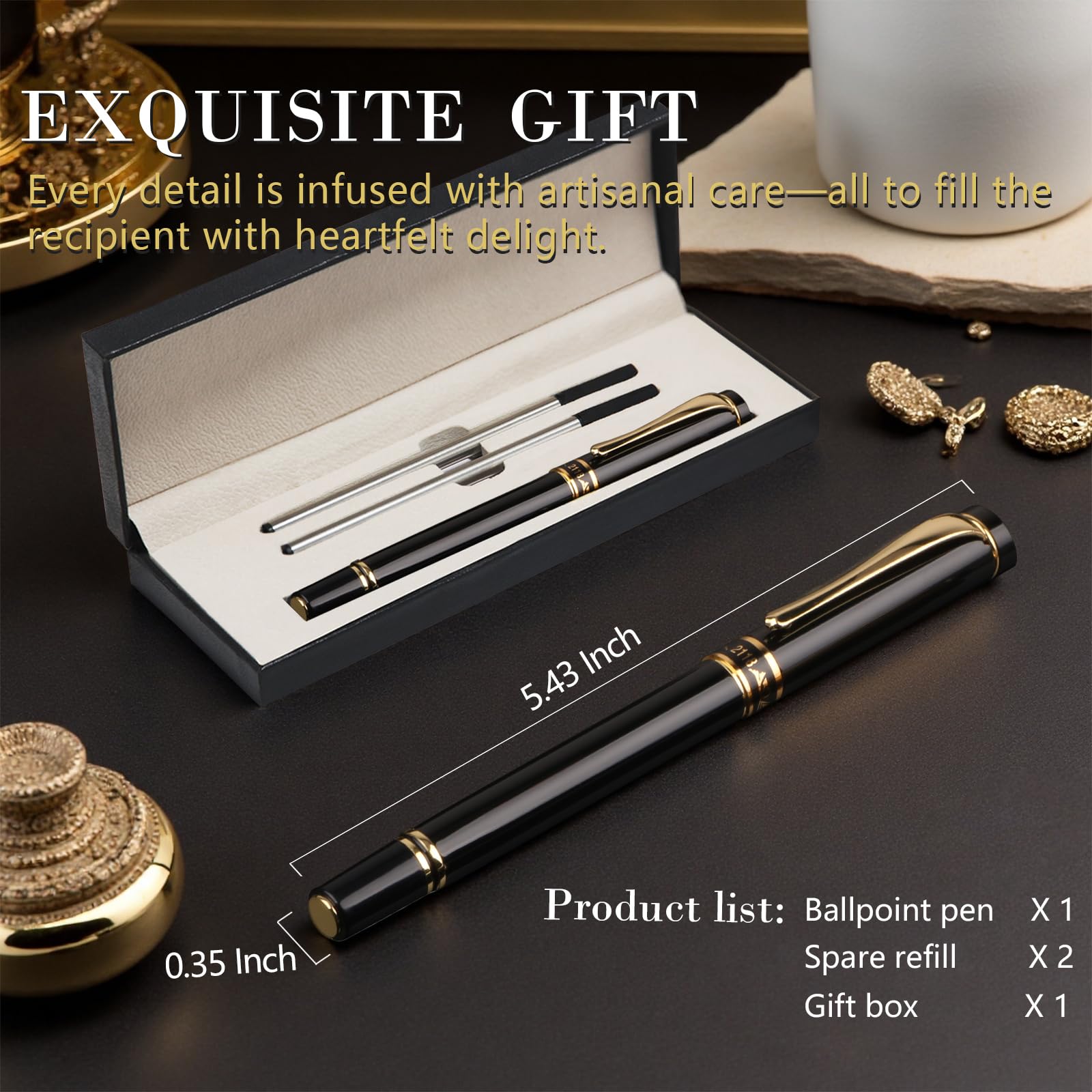 Luxuriöse Gel-Kugelschreiber, personalisierbar, schwarze Tinte, Set mit 2 austauschbaren Metallminen, ultraglattes Schreiberlebnis, perfekt für Geschenke, Geschäft, Büro