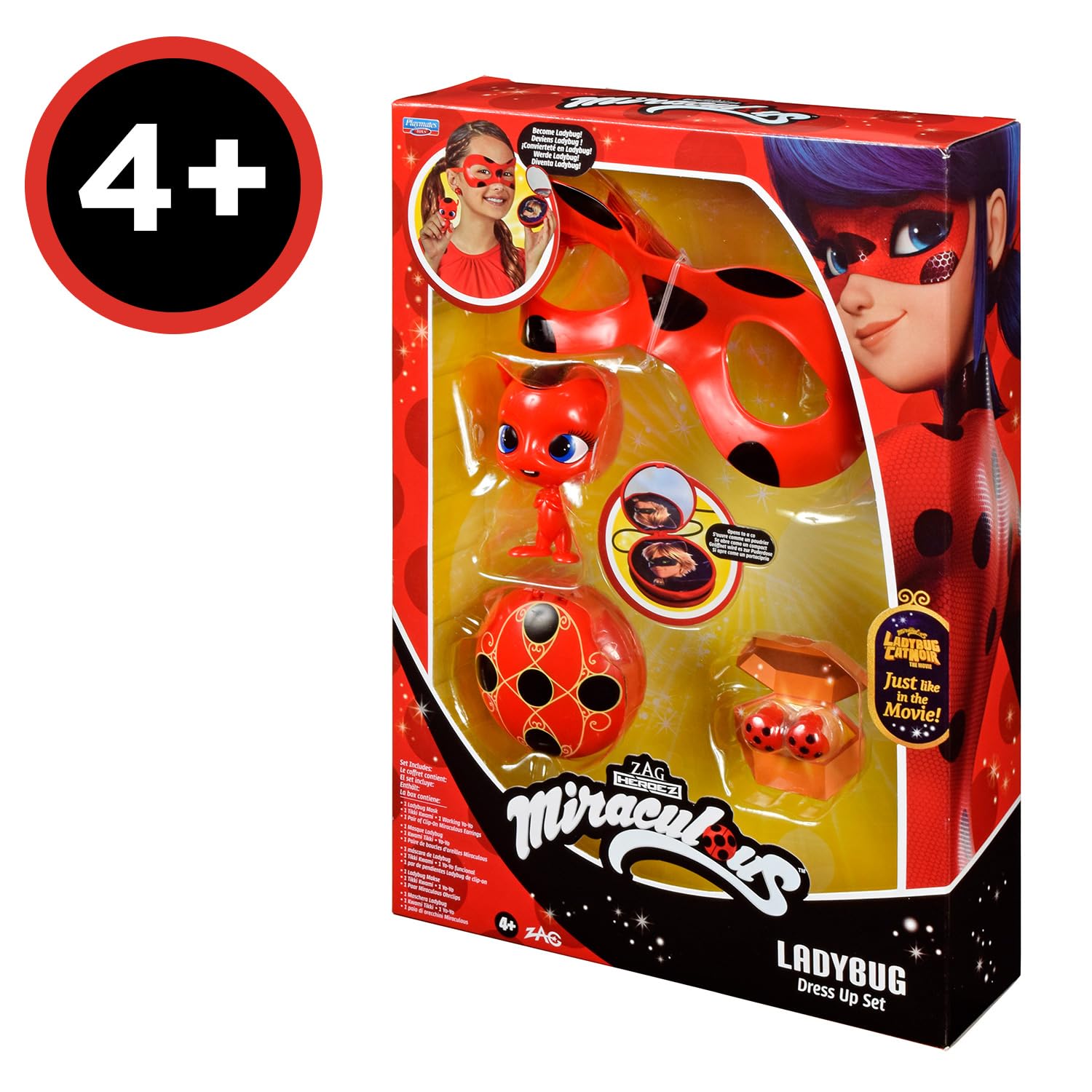 BANDAI - Miraculous Ladybug - Set di Trasformazione - Costume Ladybug - Maschera, Yoyo, Orecchini Tikki Kwami - Costume e accessori Miraculous - Giocattolo per bambini di 4 anni e più - P50604